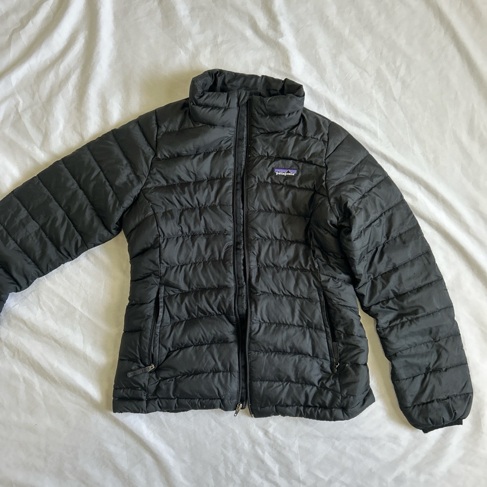Patagonia Black Puffer Jacket with Multicolor Logo
